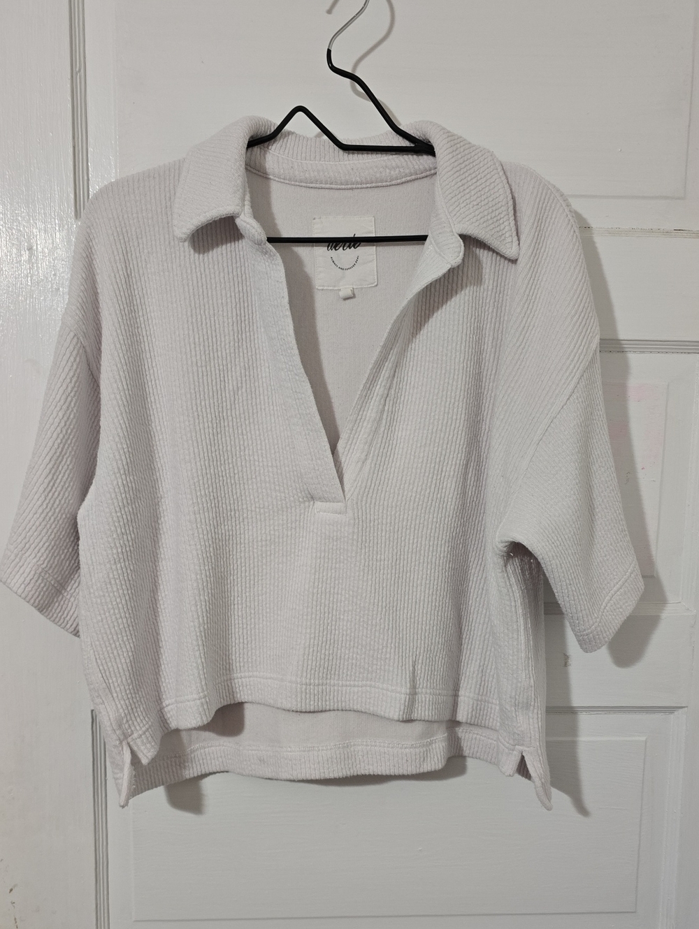 aerie Ivory Waffle-Knit Collared Pullover